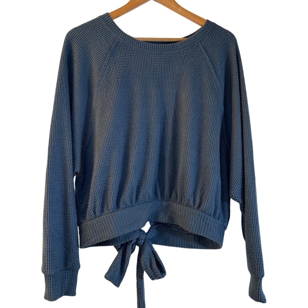 Vintage Havana Waffle Knit Tie Back Cropped Sweater Blue Size M‎